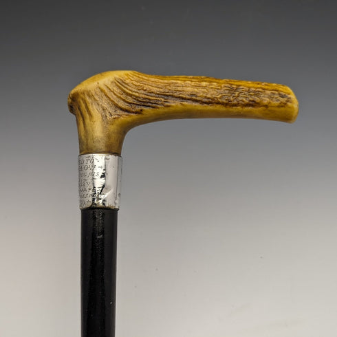 1889 British Antique Men's Walking Stick Antler Clutch Handle 91cm